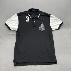 Polo Ralph Lauren Polo Shirt Mens Large Black Colorblock Crest 3 Embroidered